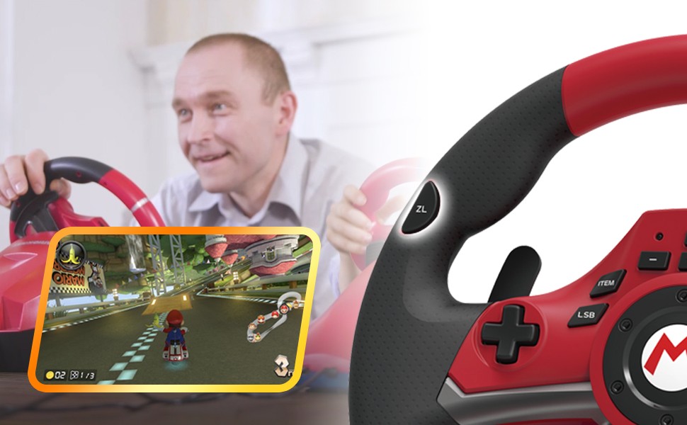 HORI - Mario Kart Racing Wheel Pro Deluxe + 7-Speed Racing Shifter Bundle For PC (Windows 11/10)