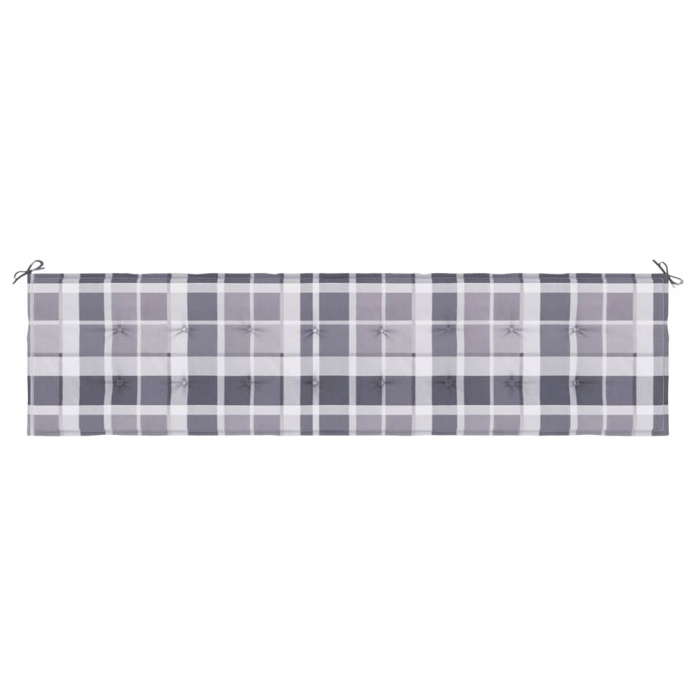 Coussin de banc de jardin motif à carreaux gris 200x50x3 cm