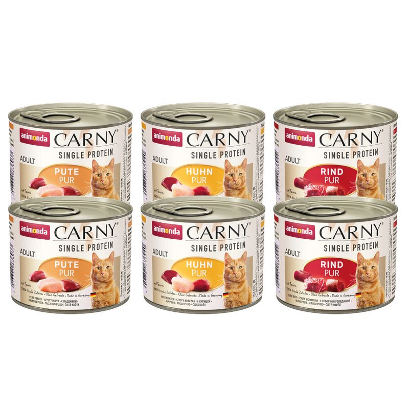 Lot mixte animonda Carny Single Protein Adult 6 x 200 g pour chat