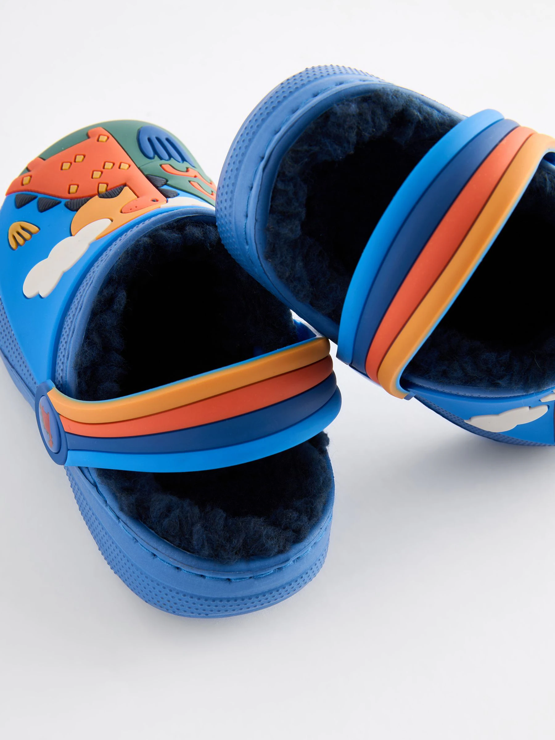 Blauw met dinosaurus - Gevoerde klomppantoffels