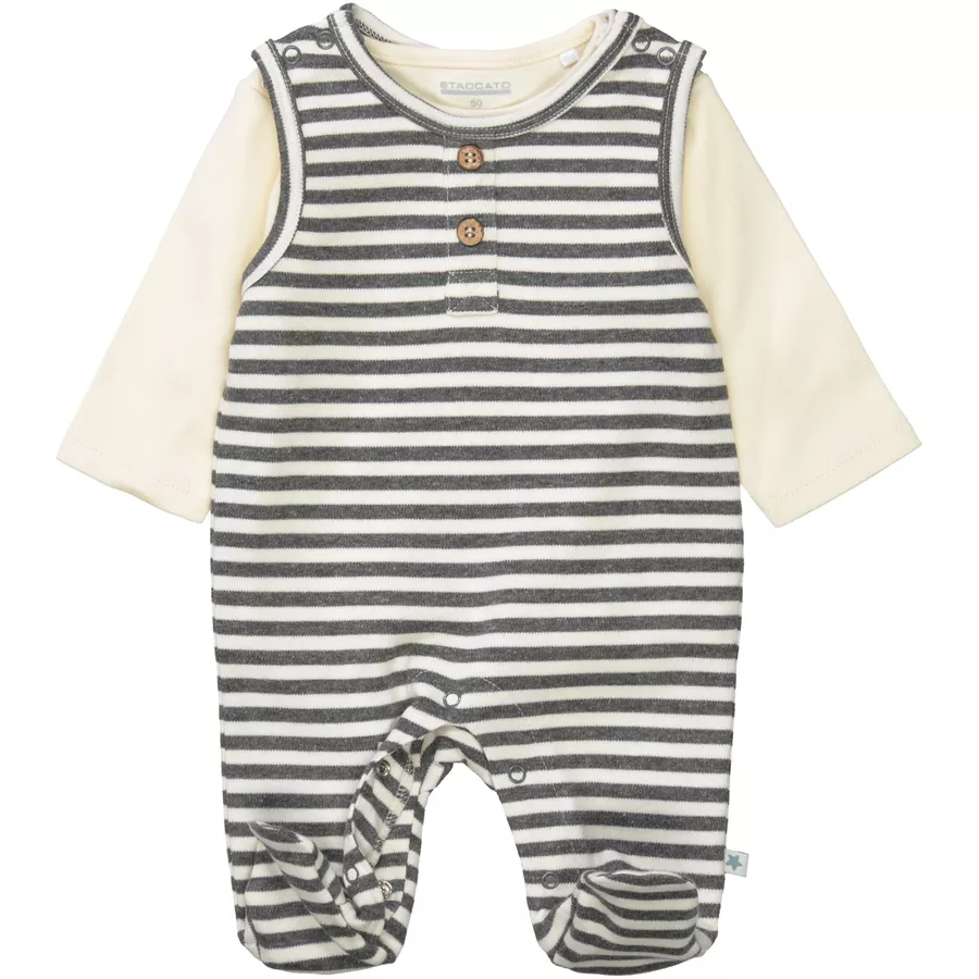 Staccato Strampler+Shirt graphit melange gestreift