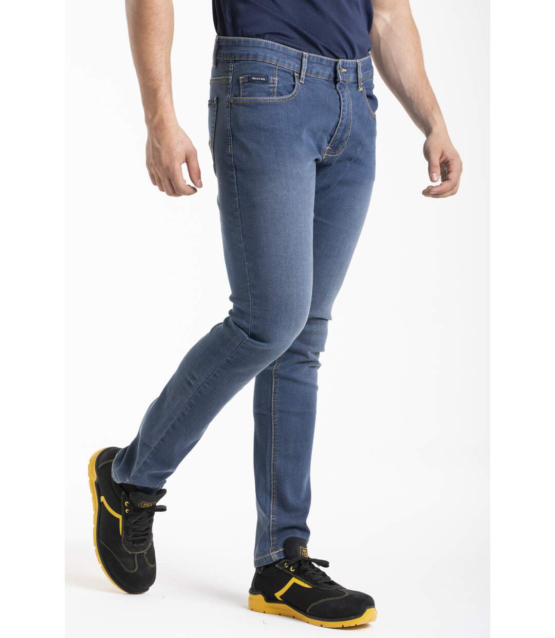 Jeans de travail coupe droite ajustée stone brossé stretch DENIM
