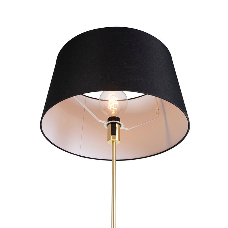 QAZQA - Moderne vloerlamp | Staande lamp | Vloerlamp | Lamp | Lichtgoud | Messing | Messing met linnenzwarte lampenkap 45 cm - Parte | Woonkamer | Slaapkamer - Rond staal | Langwerpig | Cilindrisch