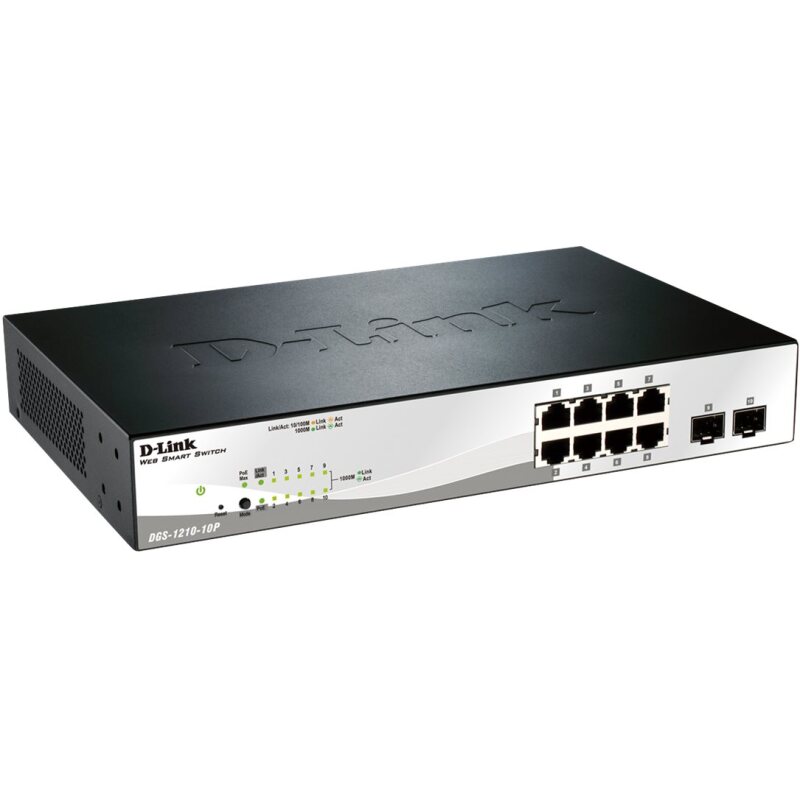 D-Link DGS-1210-10P Géré L2 Gigabit Ethernet (10/100/1000) Connexion Ethernet, supportant l'alimentation via ce port (PoE) 1U Noir