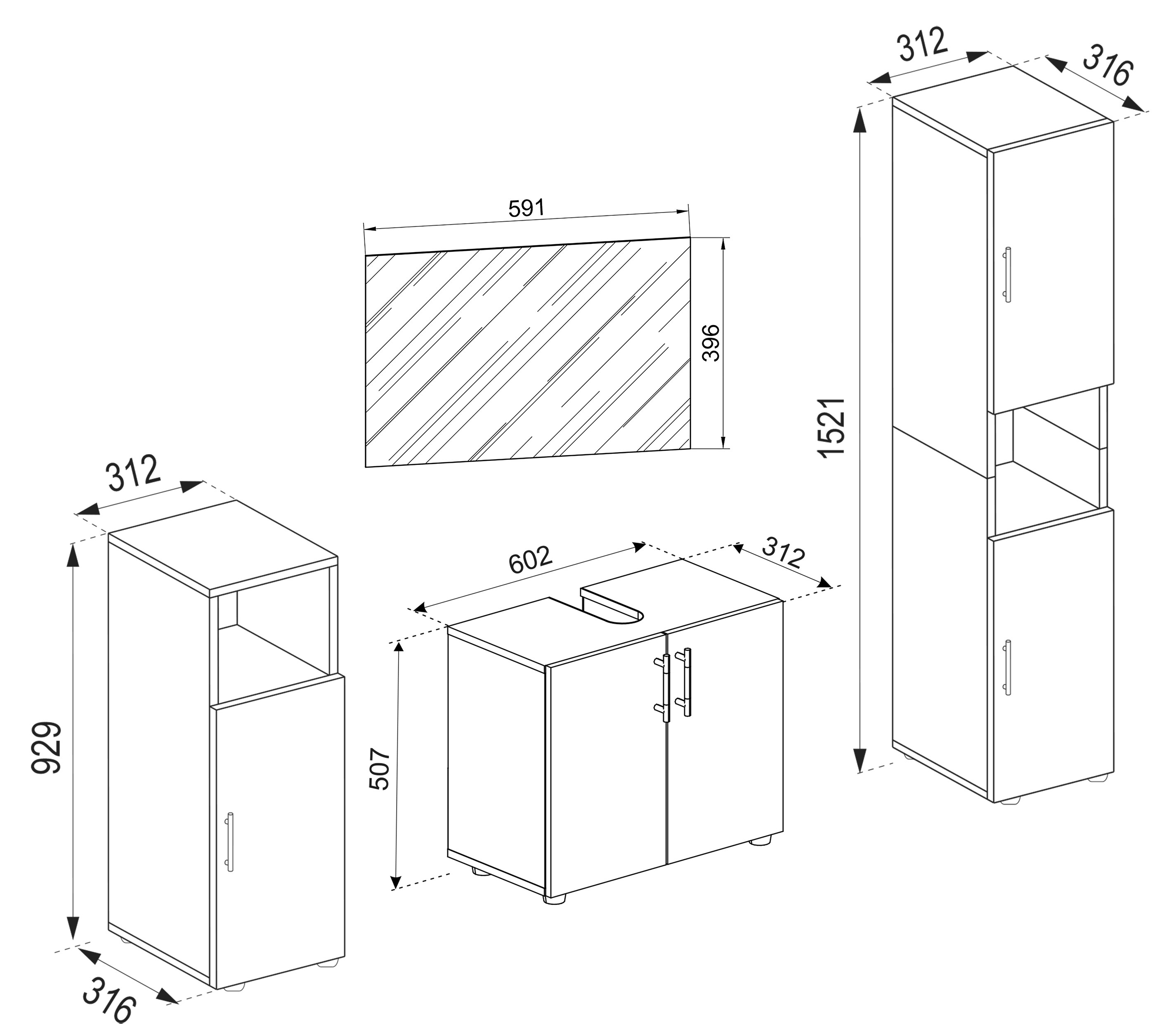 VCM 4-tlg. Badmöbel Set Komplett Badschrank Unterschrank Hochschrank Flandu II