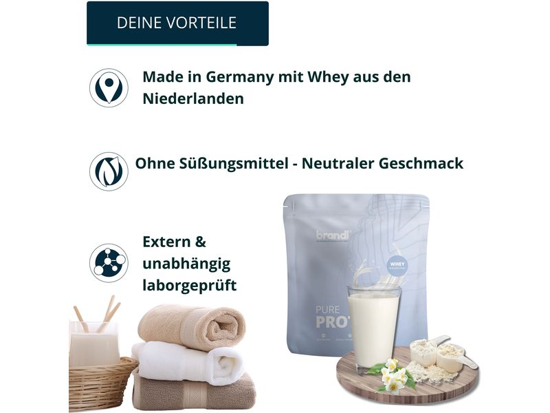 Brandl-Nutrition Pure Protein Whey Neutral 1000 g Whey-Konzentrat mit authentischem, unwiderstehlichem Geschmack
