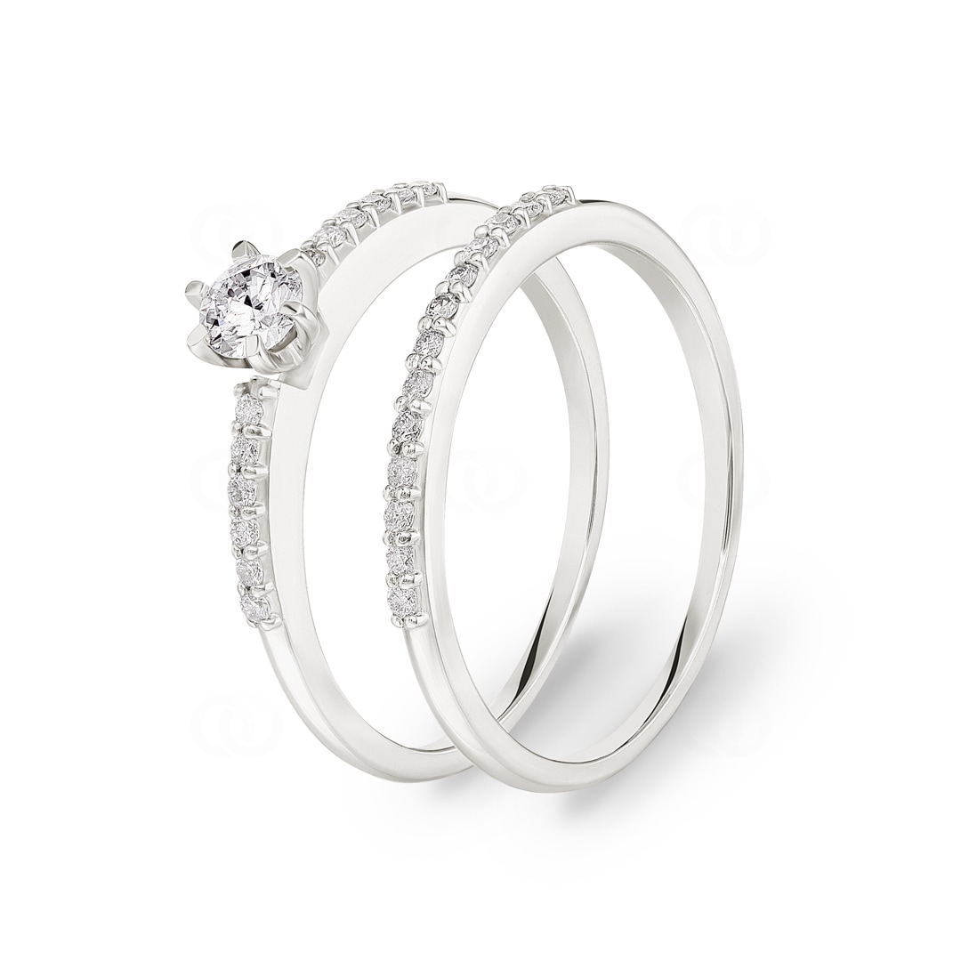 Verlobungsring mit Beisteckring 750/18 K Weissgold mit Diamanten 0.42 ct H/si