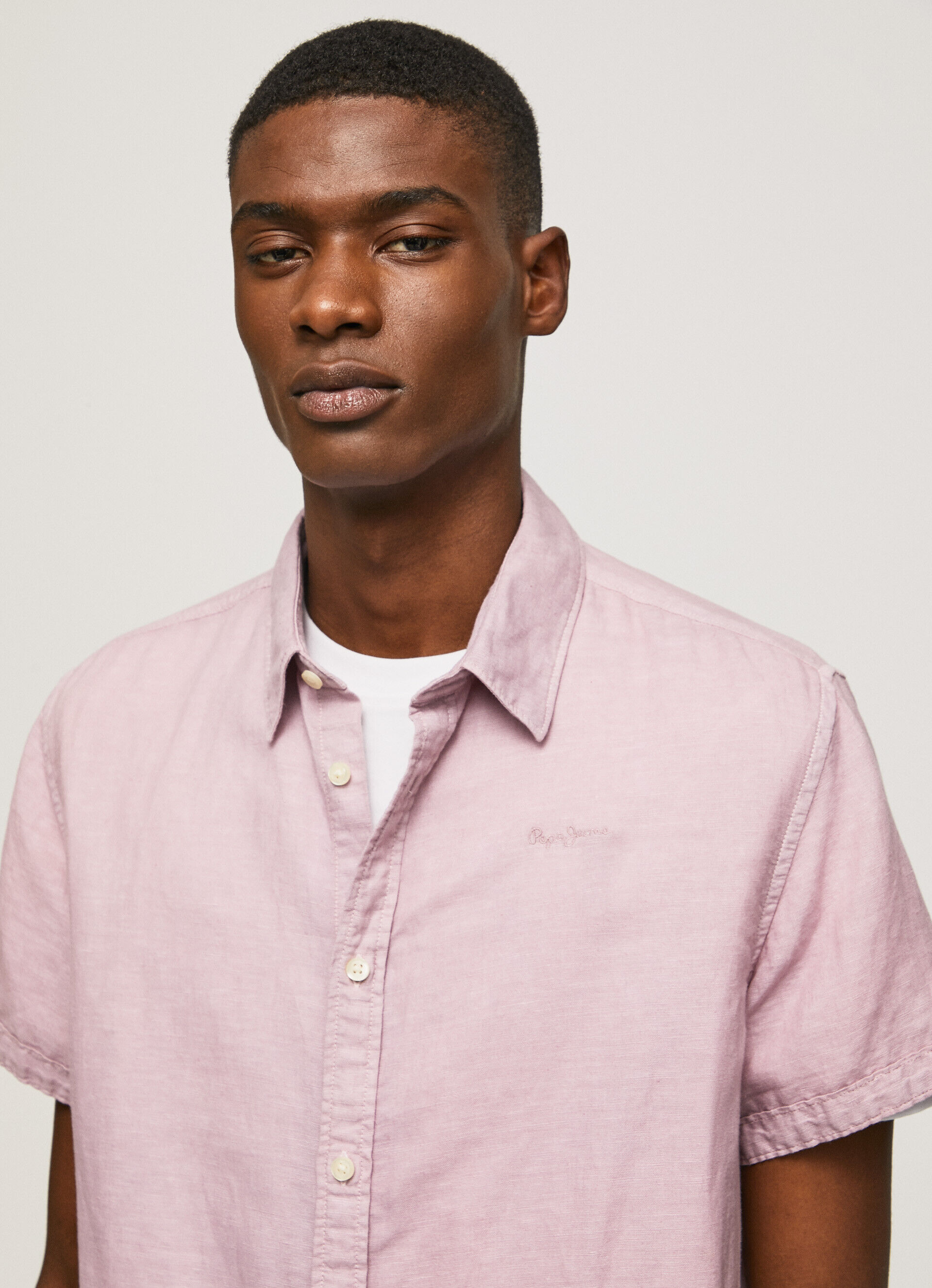 Camisa de linho de manga curta Parker - rosa claro