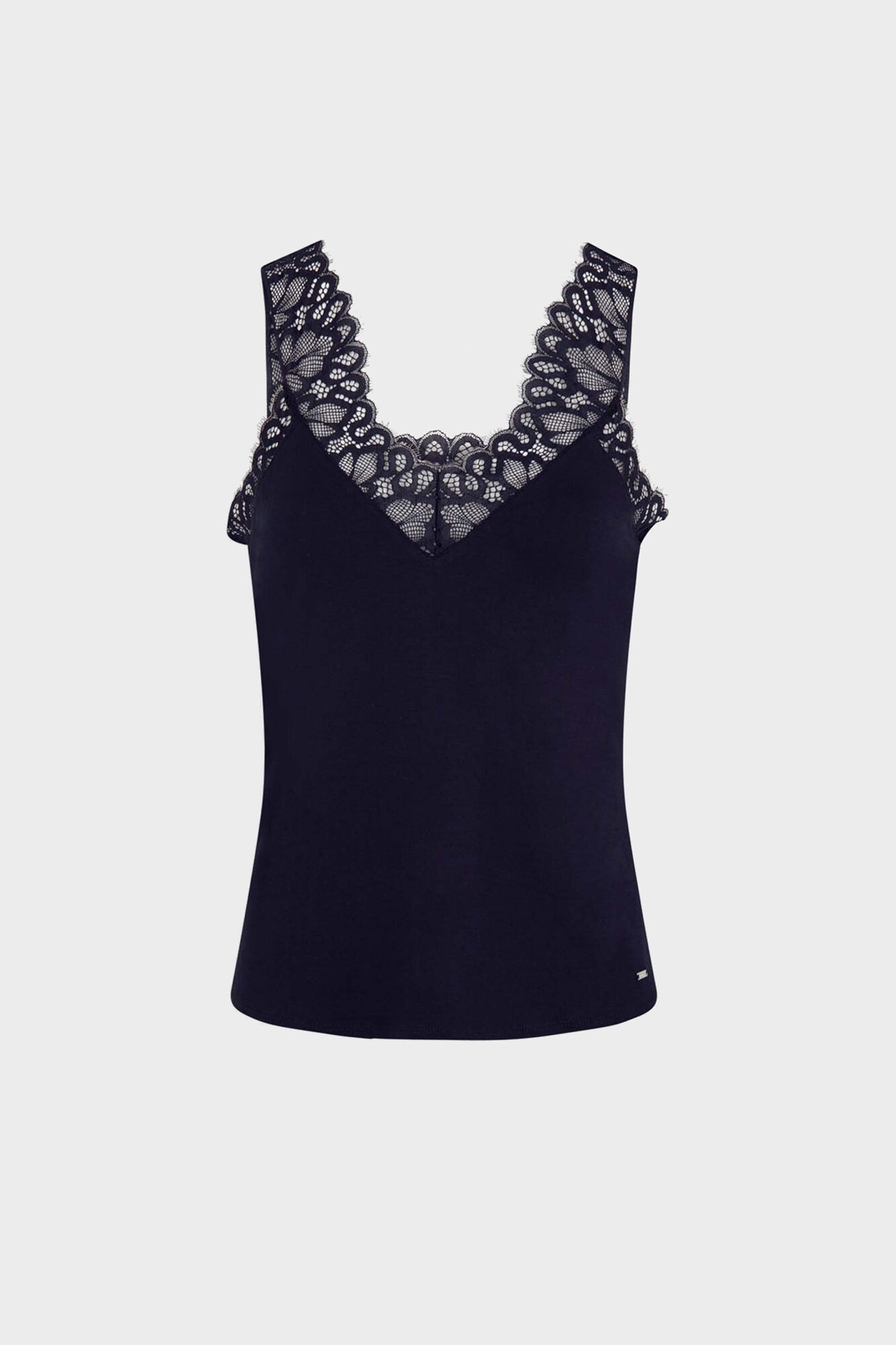Top de alças largas com detalhes em renda - Azul marinho
