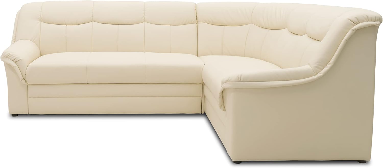 DOMO. collection Berlin Sofa/klassisches Ecksofa/Zeitlose Eckcouch mit Schlaffunktion/weiches Kunstleder/Maße: 244 x 205 cm (B/T) / Farbe: beige (Creme)