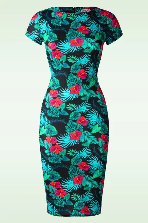 Vintage Chic for Topvintage Tanya Tropical pencil jurk in zwart