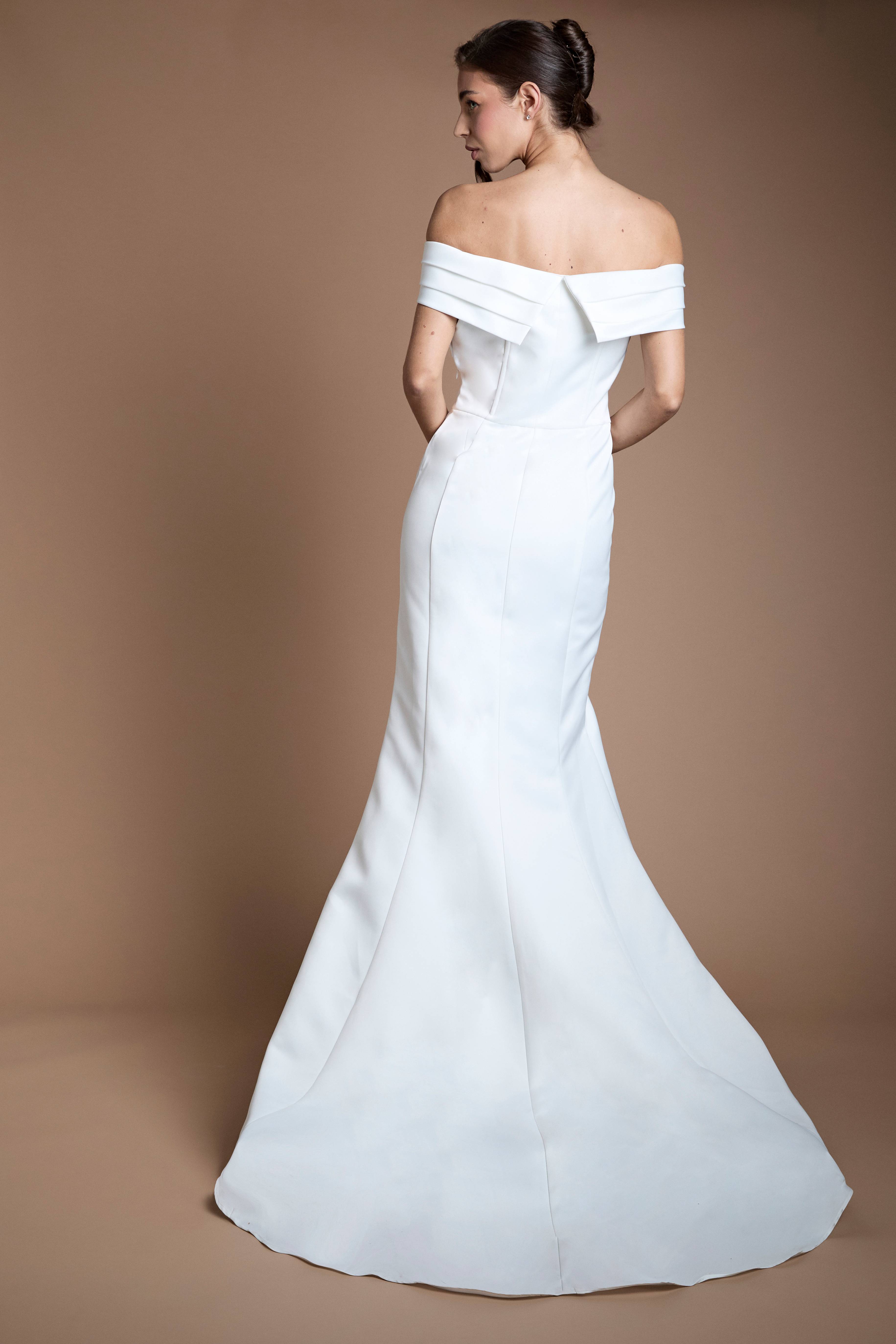 Coast Robe De Mariée Sirène Plissée En Satin Mat À Bustier Structuré