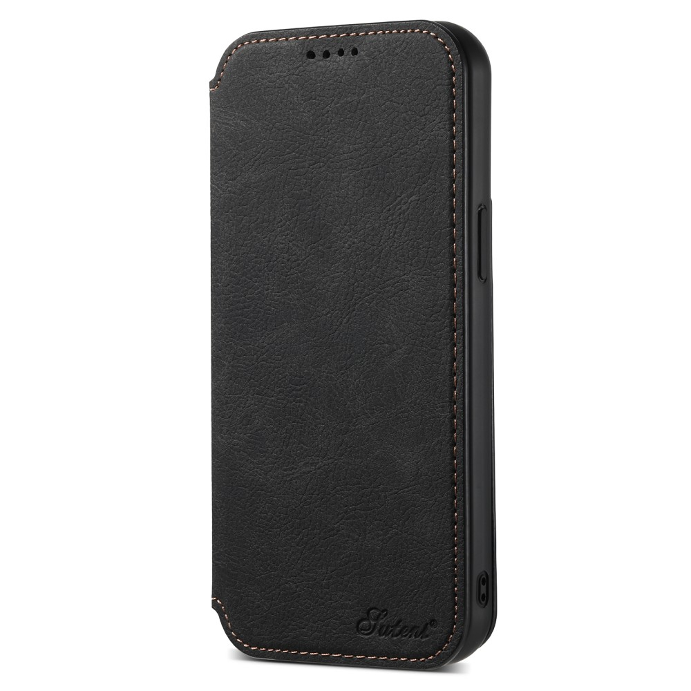 iPhone 14 Pro MagSafe Vintage Leder Tasche Flip Cover mit Kartenfächer - Schwarz