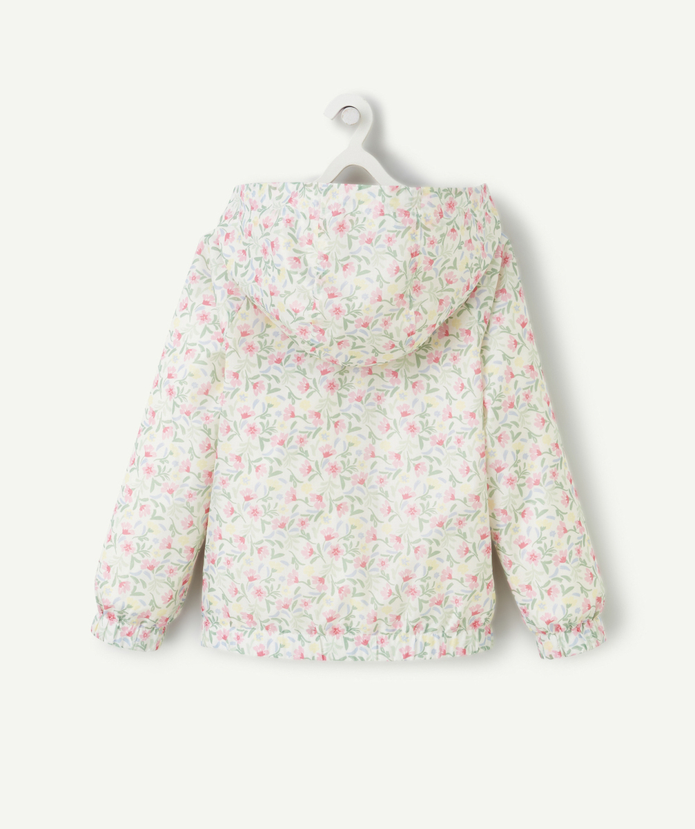 coupe-vent à capuche fille blanc avec imprimé à fleurs colorées