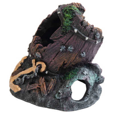 Deep Sea Aquariumdekoration Holzfass auf Felsen 13x12.5x13cm