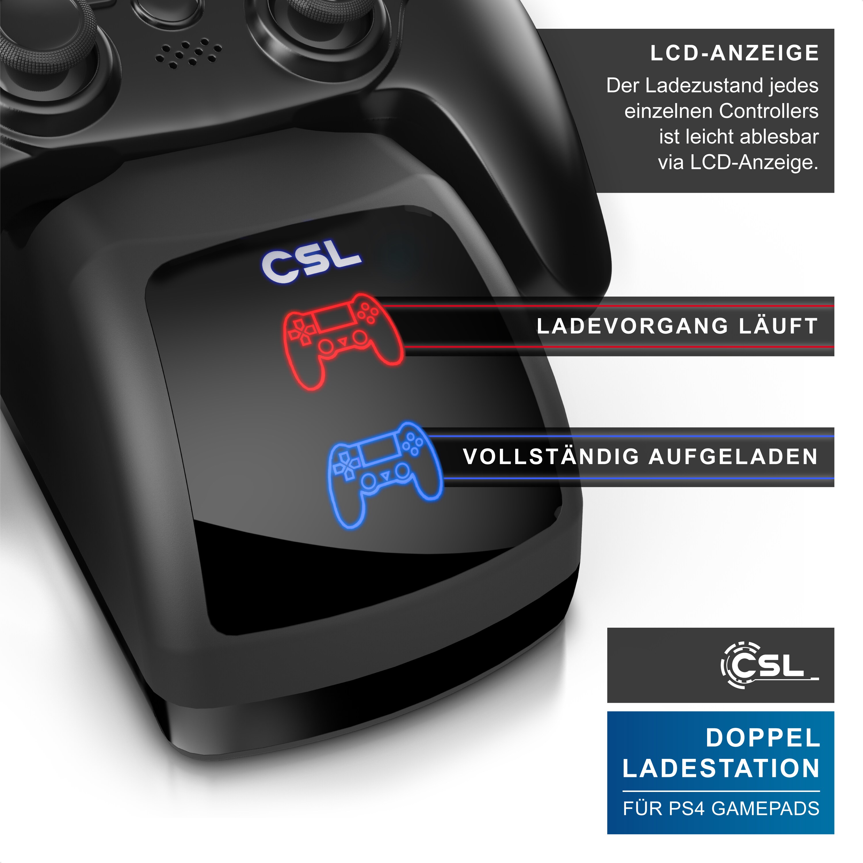 CSL Dual Ladestation für 2x PS4 Gamepads - PS4 Controller Stand Charger / Ladegerät