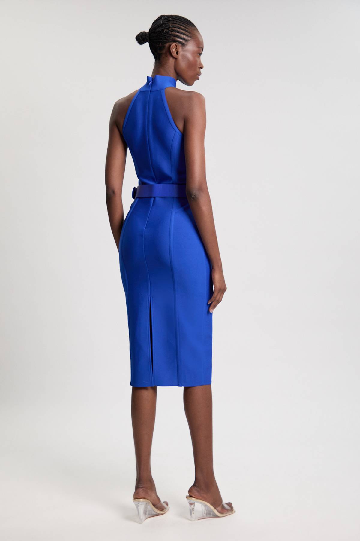 KarenMillen Robe Midi Bandage à Col Haut avec Détails Boucles