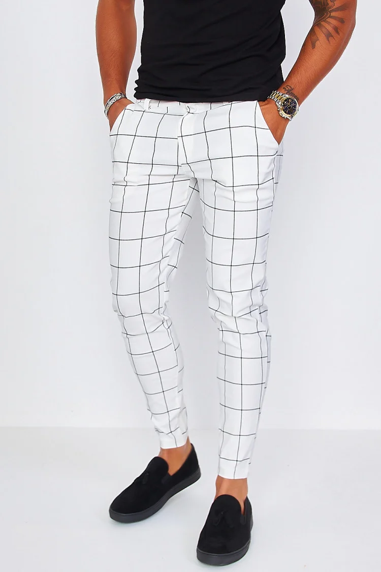 Pantalon à pince blanc à carreaux