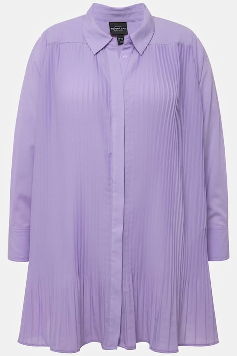 Bluse, Plissee, A-Linie, Hemdkragen, Langarm