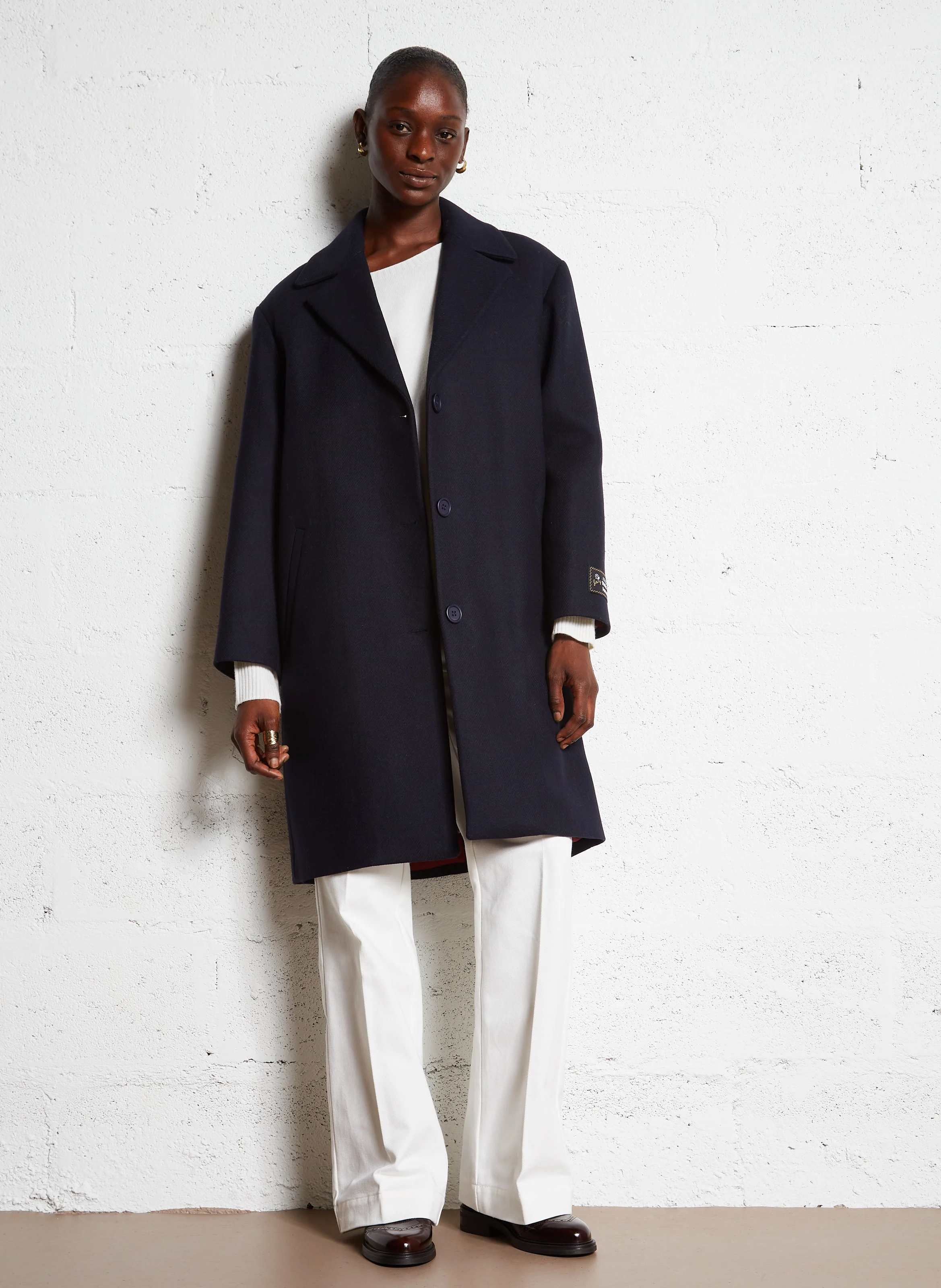 NICKY - Manteau long col tailleur en laine mélangée | Bleu