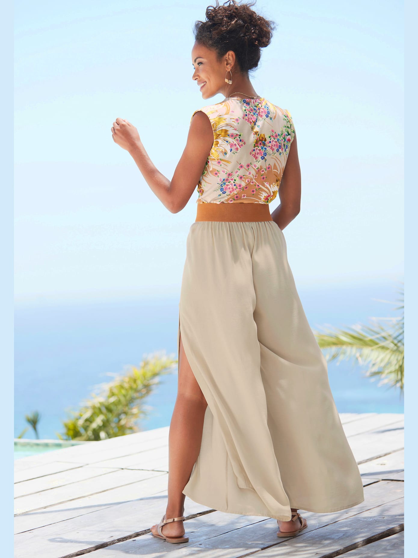 Pantalon bords-côtes lisses avec élastique au dos