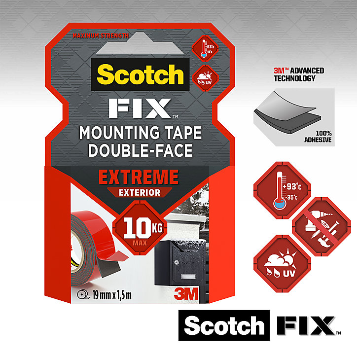 Double face intérieur Scotch Extrême 19 mm x 1.5 m noir, 10 kg