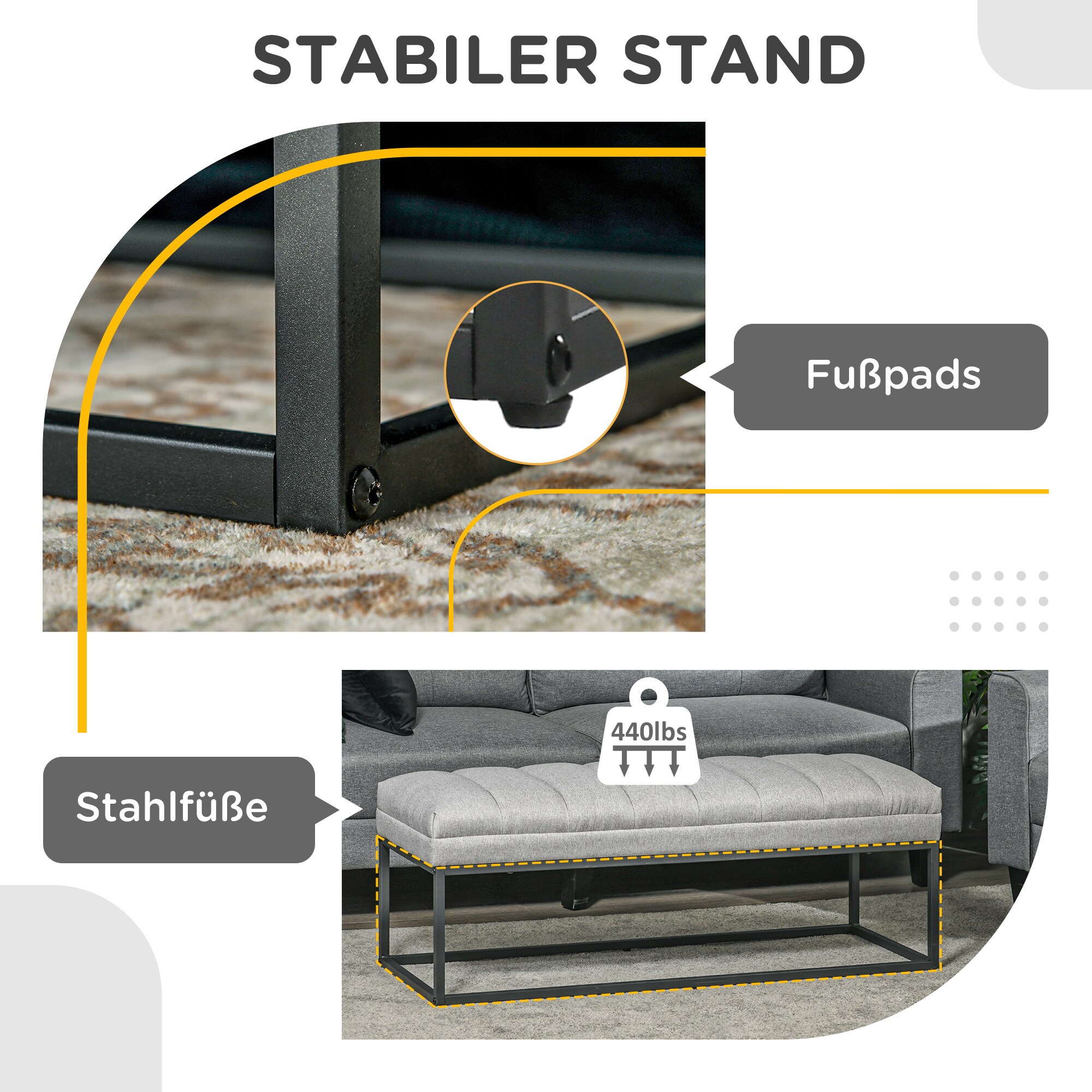 HOMCOM Sitzbank mit Stahlrahmen grau 120L x 44B x 45,5H cm