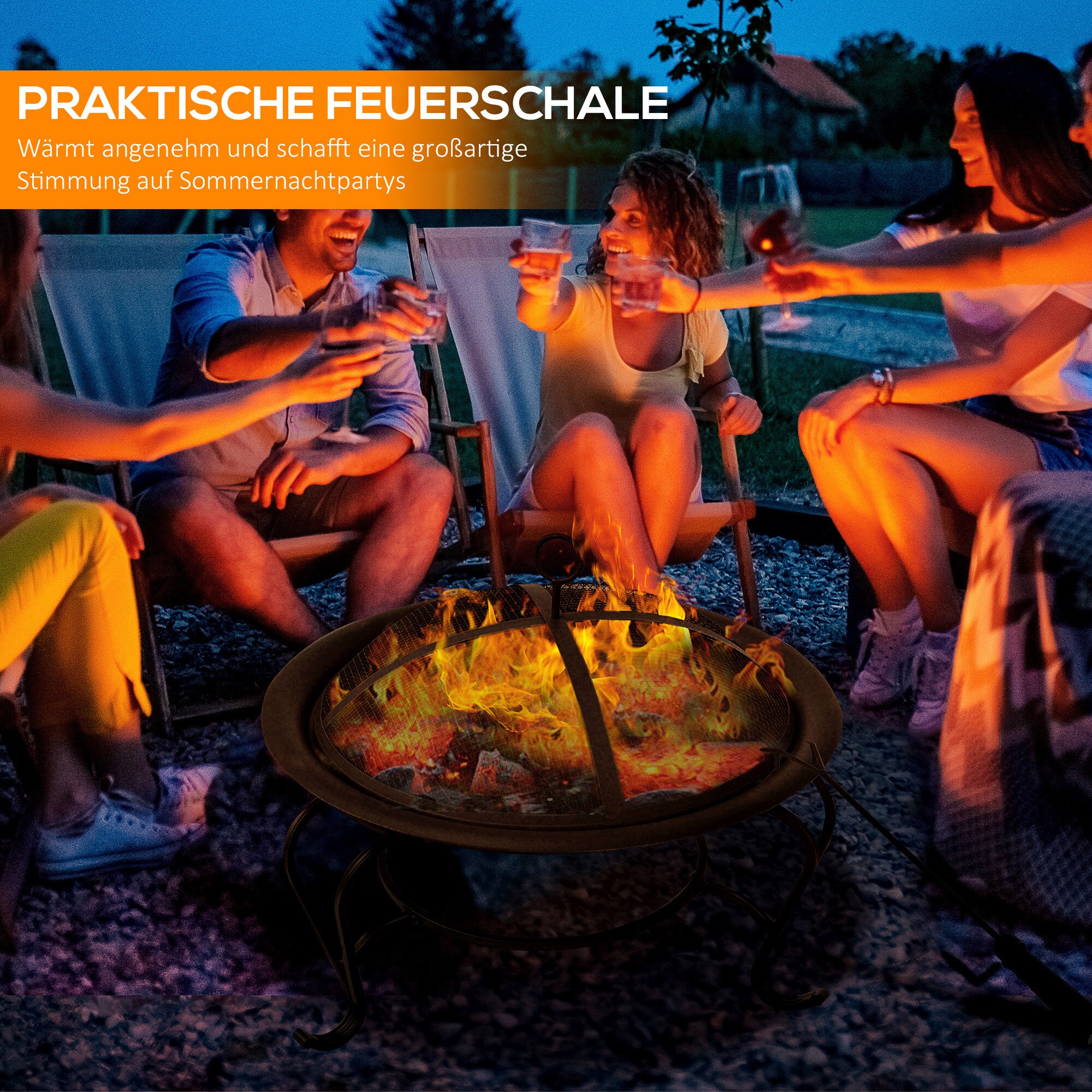 Outsunny Feuerkorb für Holz und Holzkohle schwarz 56 x 45 cm (ØxH)