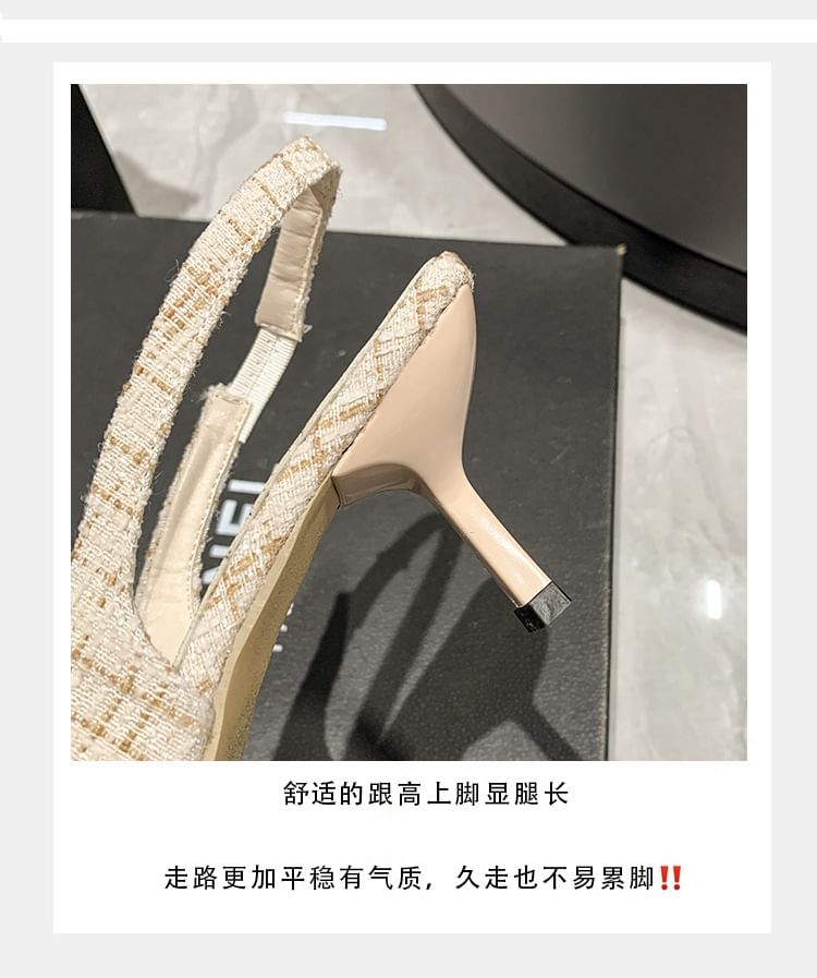 Terute - Puntige geruite slingback kitten heel sandalen