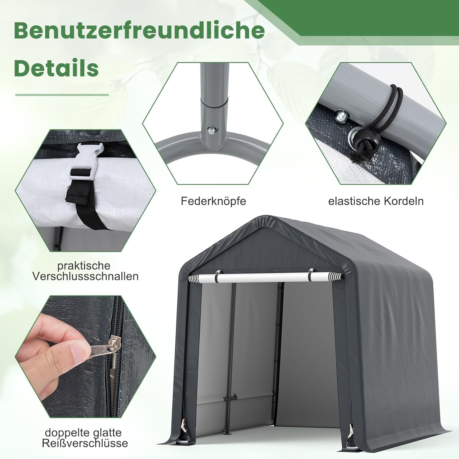 COSTWAY Gerätehaus 195x240x214cm, Fahrradgarage Geräteschuppen Zeltgarage Garagenzelt Gartenschuppen Lagerzelt Fahrradschuppen Gerätezelt Aufbewahrungsgarage Allzwecküberdachung