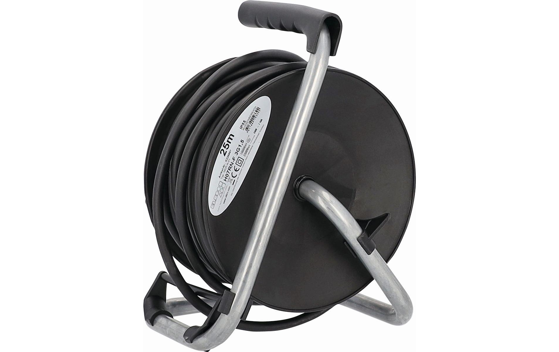 Kabelrolle 25 m 3x T13, IP55, Schwarz<br>Kunststoff Kabelrolle 3x T13 mit Deckel und 25 m langem Kabel