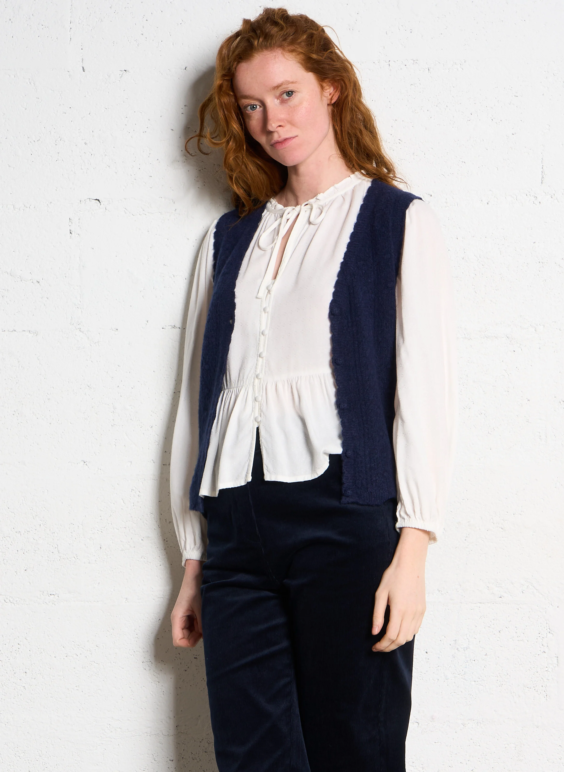 MONICA - Gilet sans manche en maille| Bleu