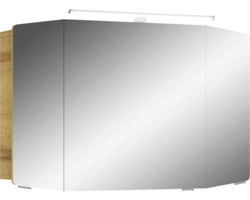 Pelipal Sunline 104 badkamermeubelset, BxHxD 101 x 200 x 50,5 cm, frontkleur: Riviera eiken, 3-delige badkamermeubelset met wastafel en badmeubel van wit mineraalmarmer, spiegelkast met LED-verlichting
