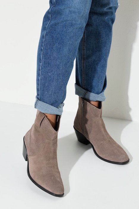 Leder-Stiefeletten, Veloursleder, Cowboystiefel, Weite H