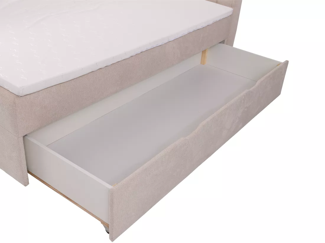 Ensemble complet literie déco tête de lit + sommiers coffre et tiroir + matelas + surmatelas - 180 x 200 cm - Tissu - Beige - ARAO de YSMÉE