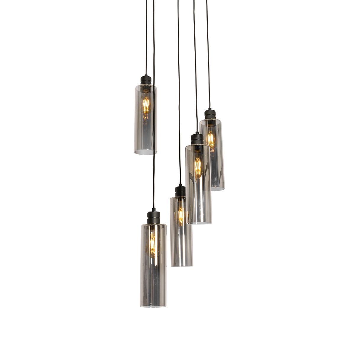 Smart hanglamp zwart met smoke glas incl. 5 Wifi A60 - Stavelot