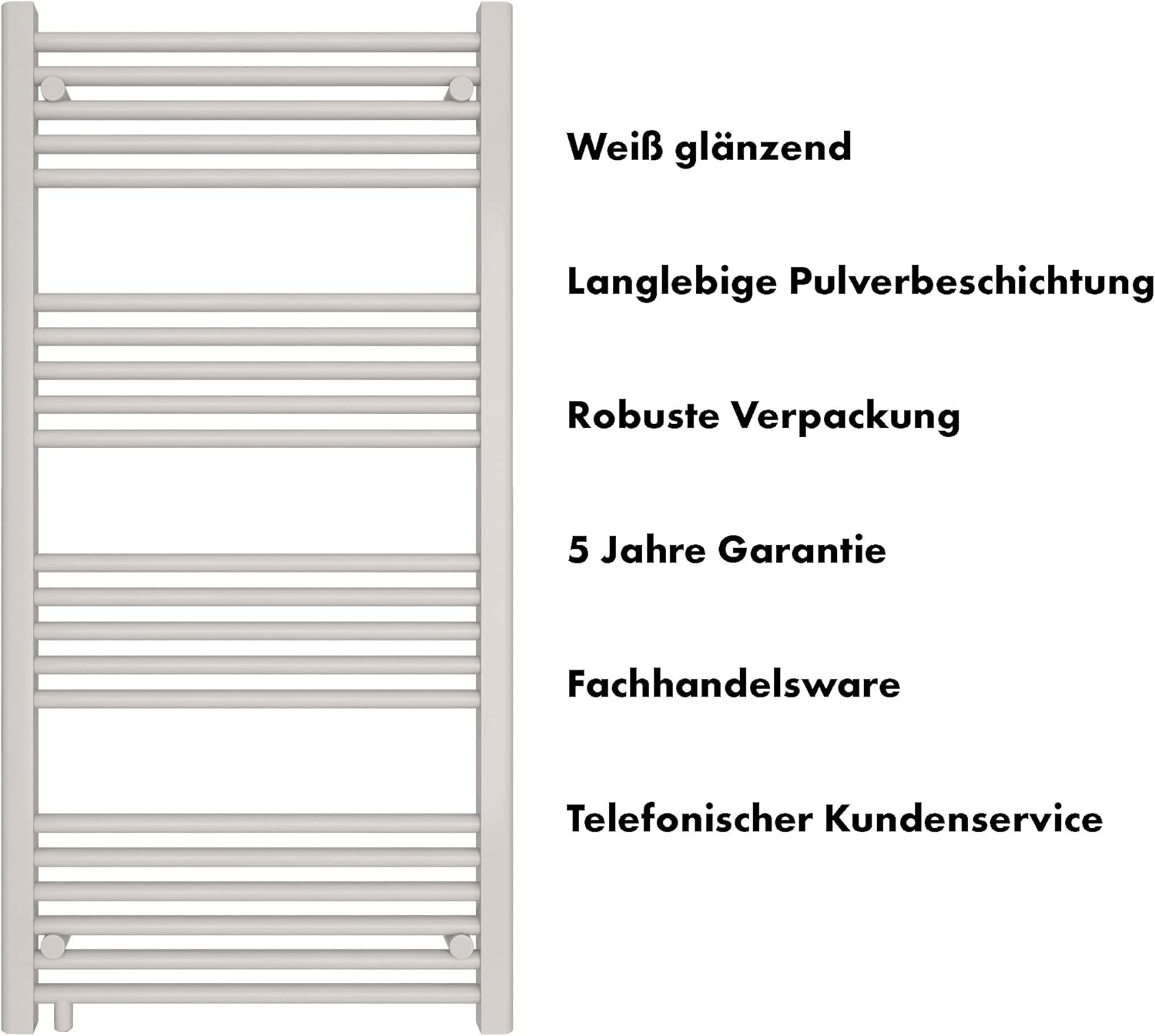 SHV Badheizkörper Pegasus mit Seitenanschluss in glänzendem Weiß - 600 x 1200 mm | Heizkörper für Badezimmer, Handtuchhalter für Wand im Bad, Handtuchheizkörper, Handtuchtrockner aus Stahl