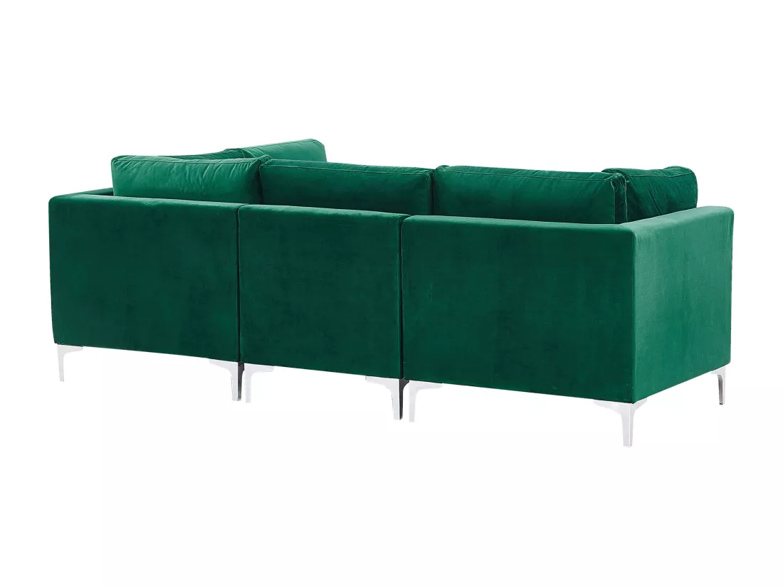 Canapé modulable 3 places en velours vert avec pouf ottoman EVJA