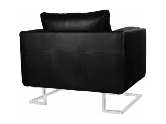 Fauteuil cube avec pieds chromés Noir Similicuir