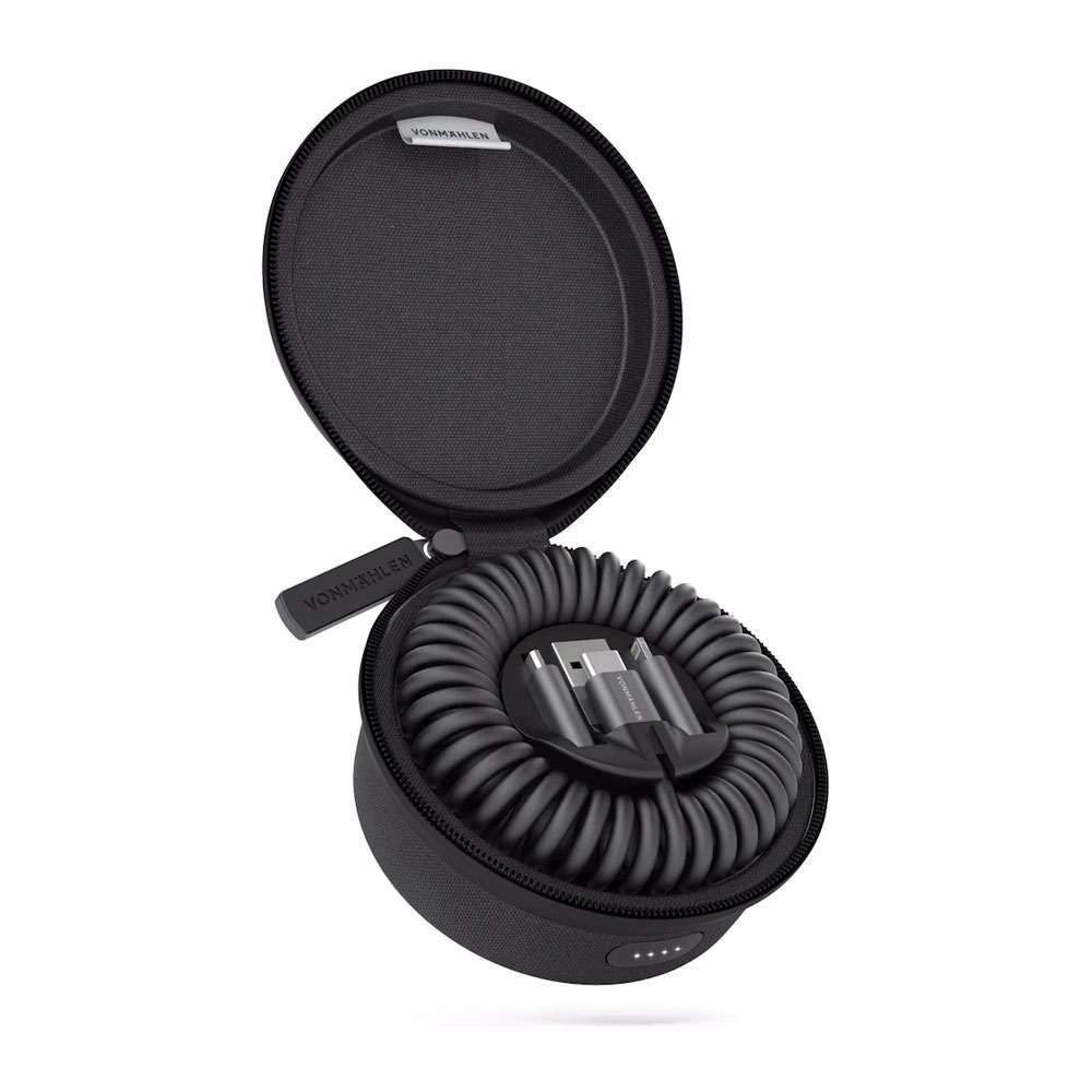 Allroundo® (MFi / 1.2m) 4000mAh All in One Powerbank   6in1 USB C / USB A Ladekabel Spiralkabel (R014P0003) - Schwarz