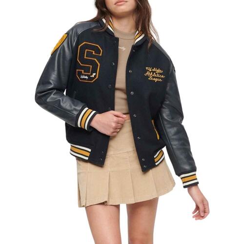 Superdry - COLLEGE PATCHED VARSITY BOMBER Negro