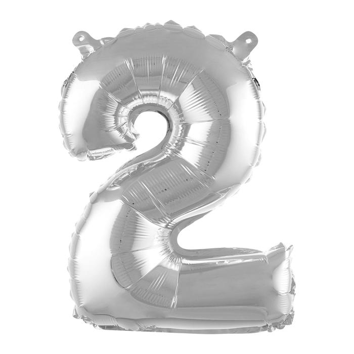 BALLON METAL CHIFFRE 2 H.40CM ARGENT AVEC PAILLE