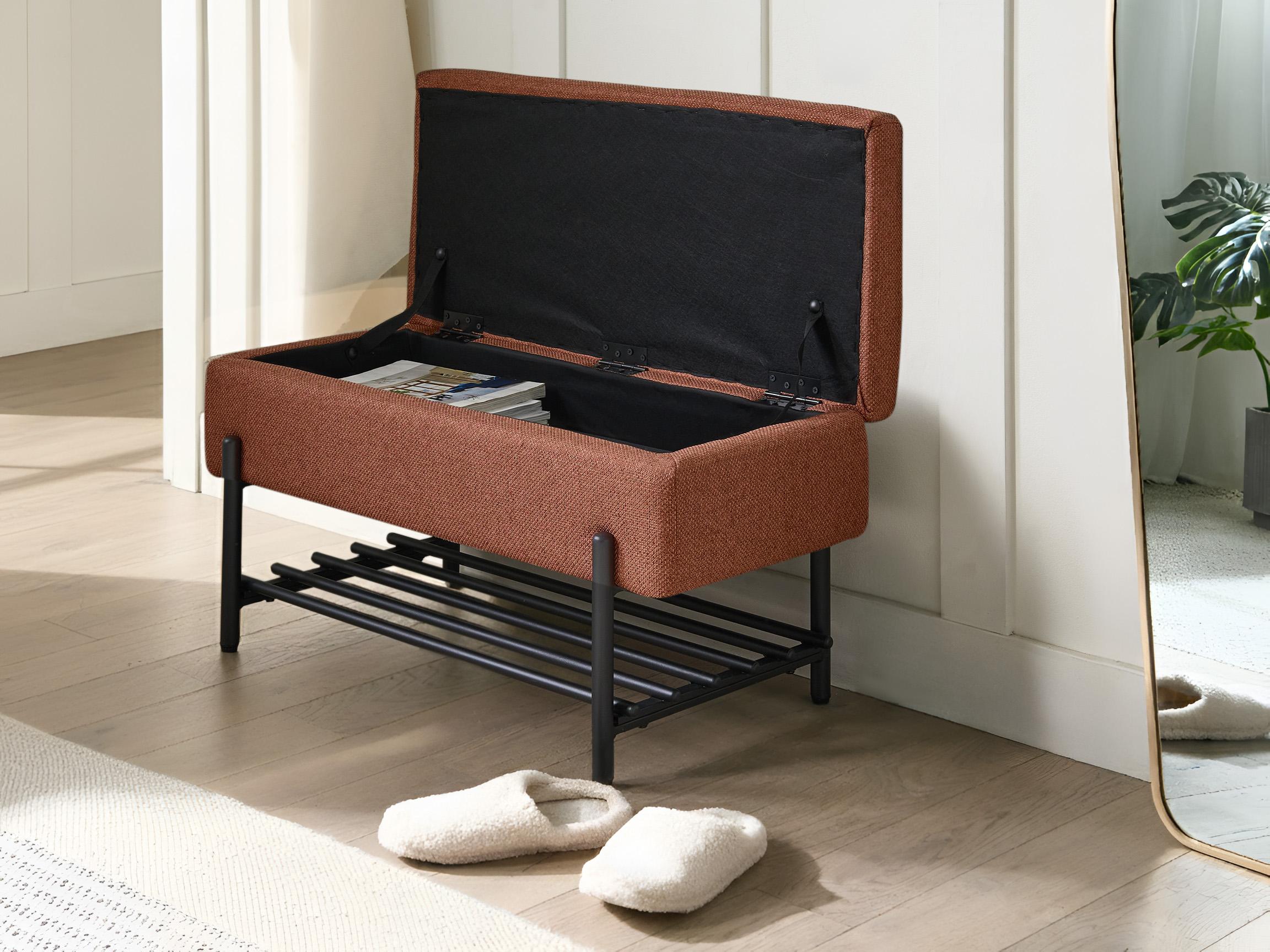 Schoenenbankje SOLVANG Stof Goudbruin met opbergruimte