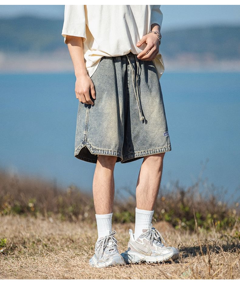 Really Point - Gewassen denim shorts met trekkoord in de taille