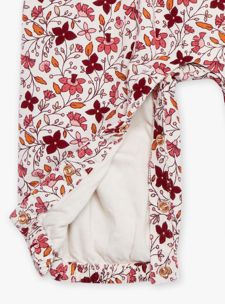 Salopette écrue et rouge en velours côtelé à imprimé fleuri