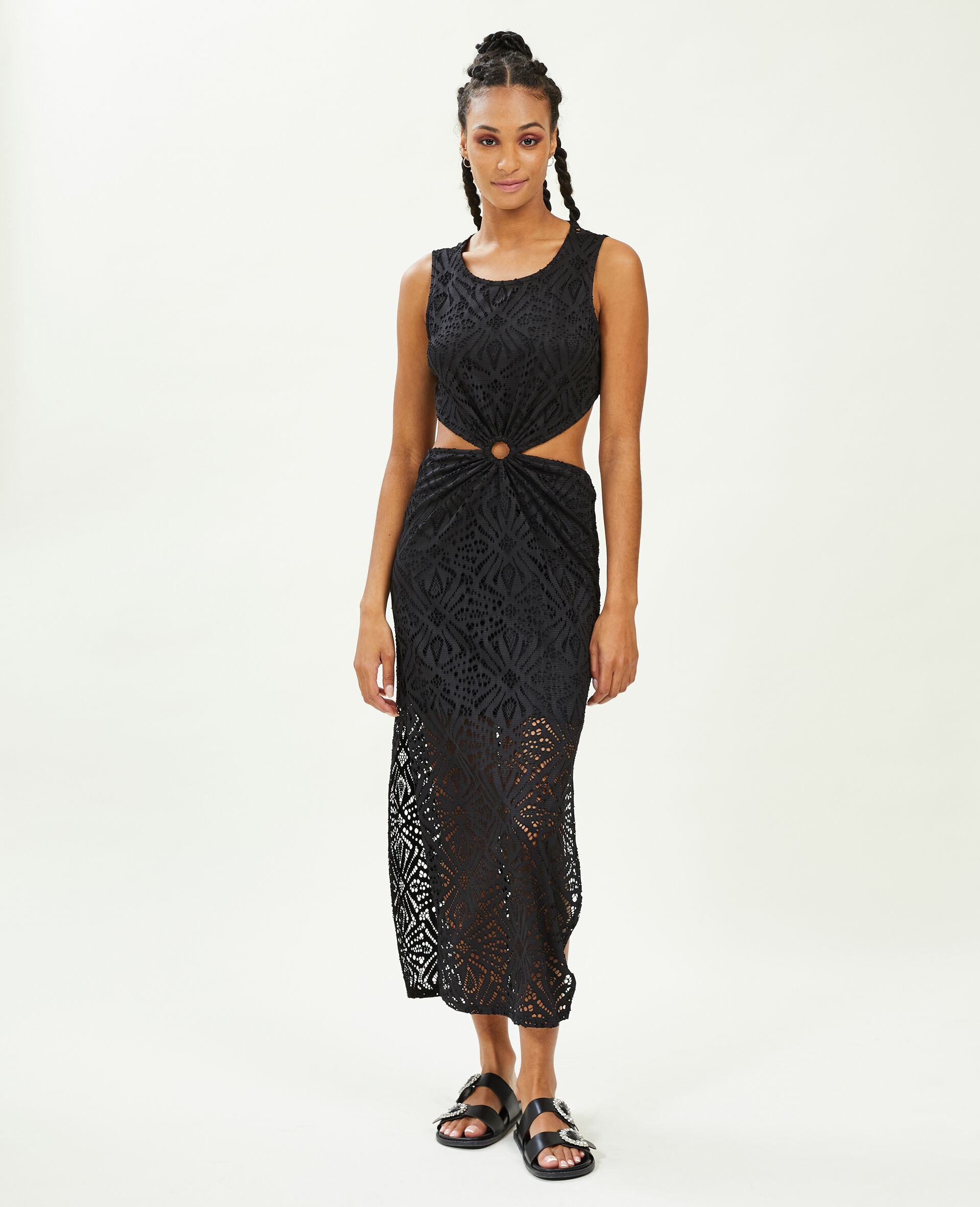 Robe longue avec découpes et anneau central - Noir