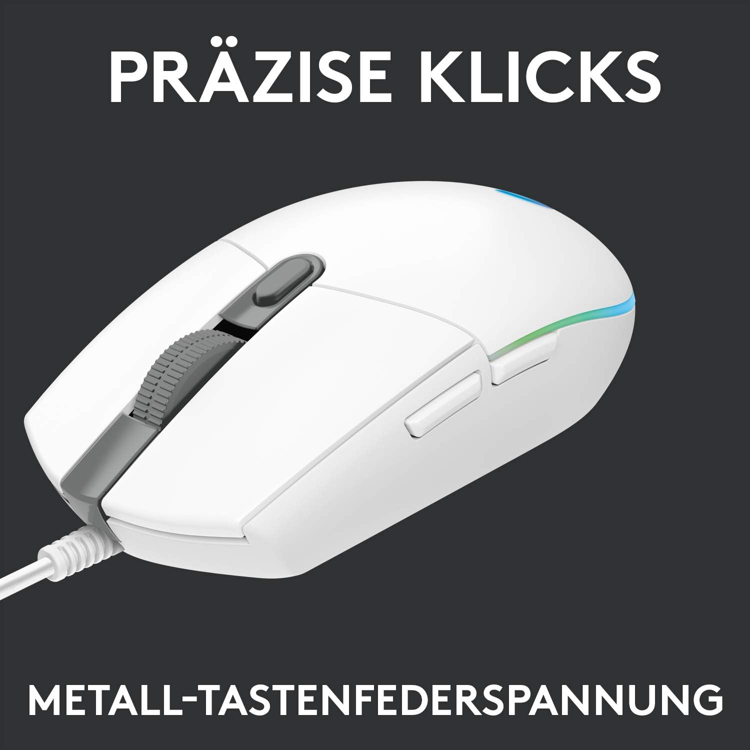 G203 LIGHTSYNC Kabelgebundene Gaming Maus mit RGB Beleuchtung (910-005797) - Weiss