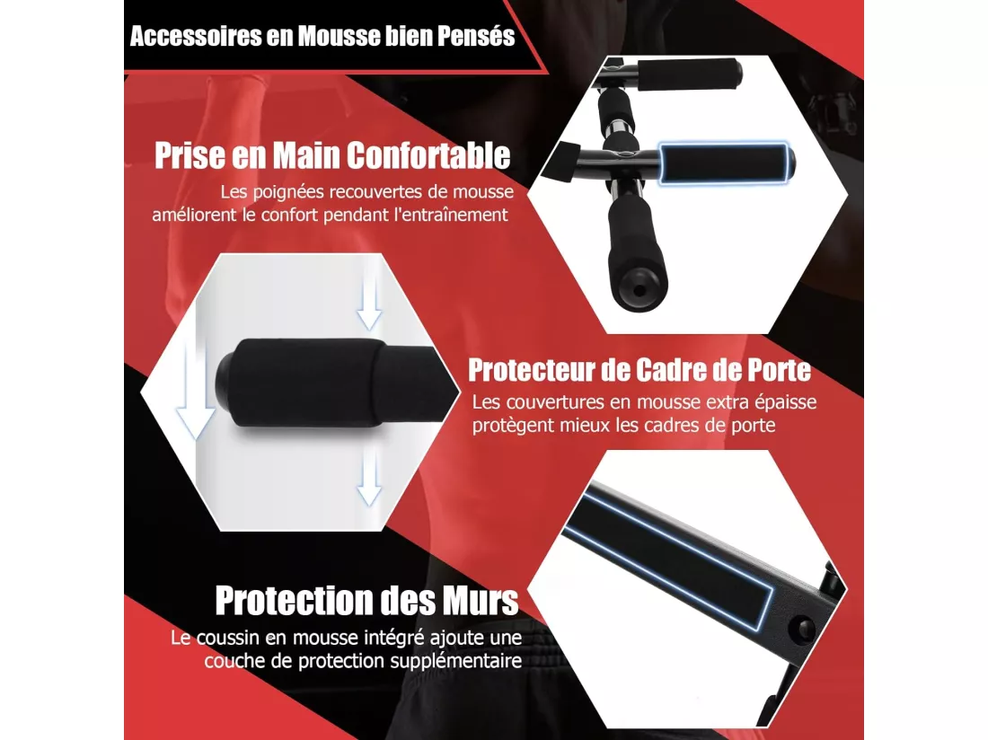 Barre de Traction de Porte, Barre de Fitness pour Plupart des Cadres de Porte Jusqu'à 80 cm avec Poignées en Mousse, Barre d'Entraînement pour Salle de Sport Maison