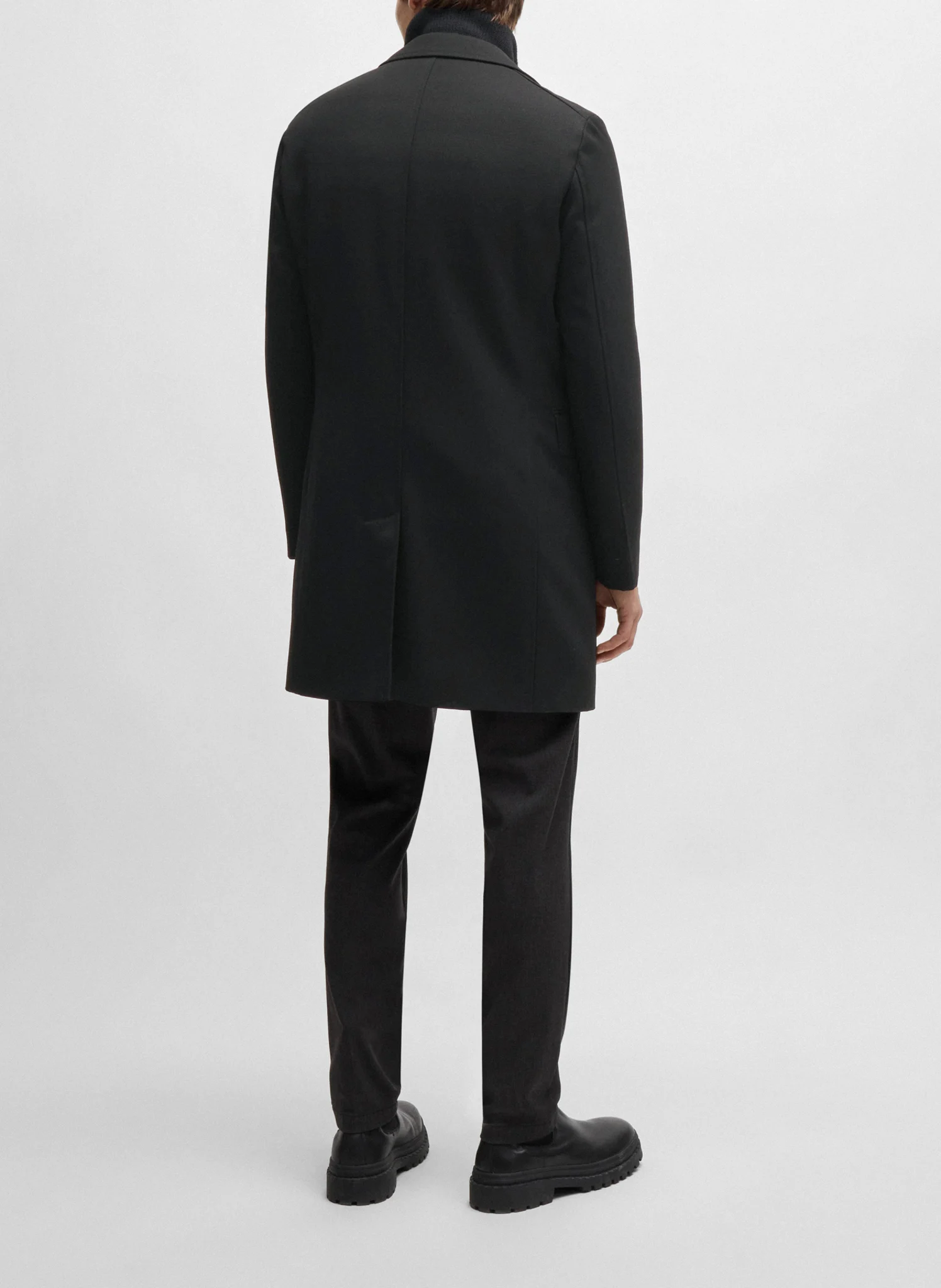 Manteau col tailleur en laine mélangée | Noir