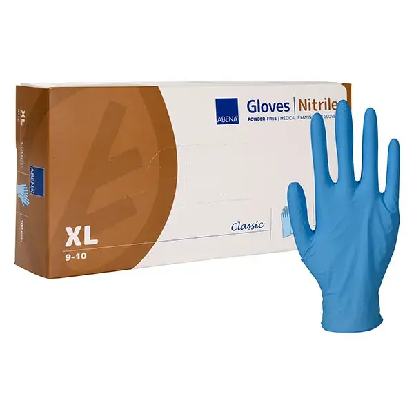 ABENA - Luvas de exame em nitrilo azul, sem pó, tamanho XL, pacote com 100 unidades.